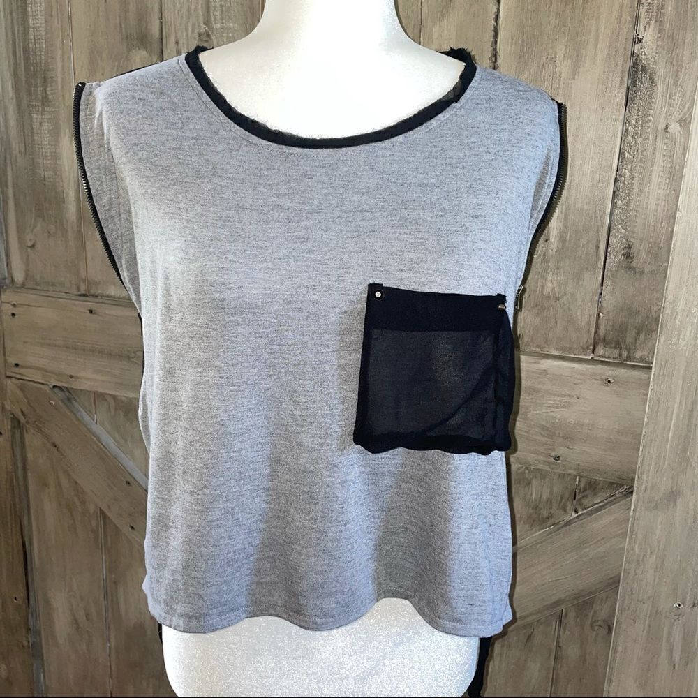 Tobi Edgey Sheer Zipper Studded Cropped Long Back Top - Picture 5 of 10
